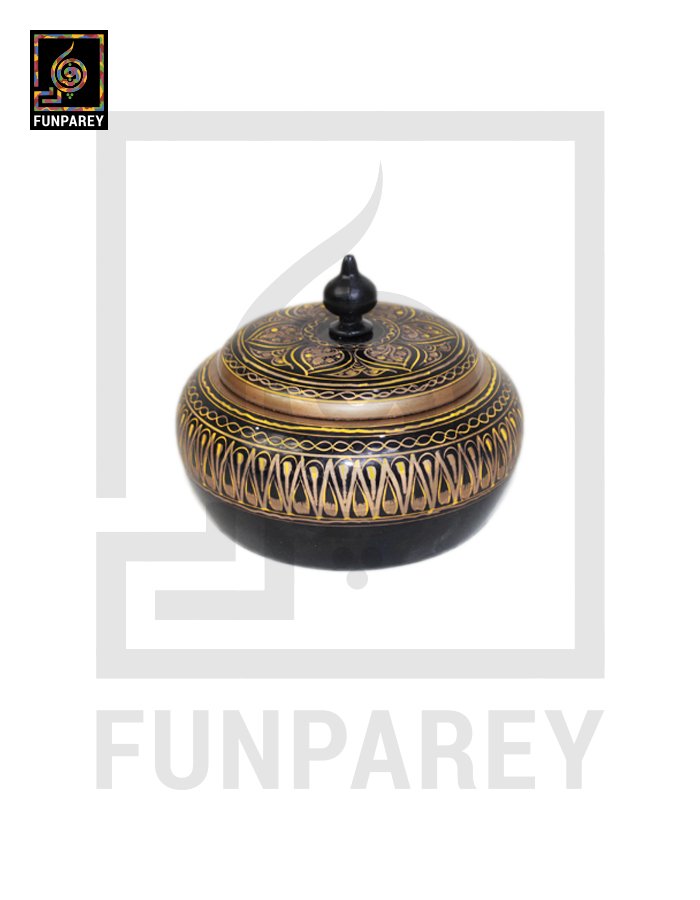 Wooden Candy Jar 4″ with Naqshi Art – Golden