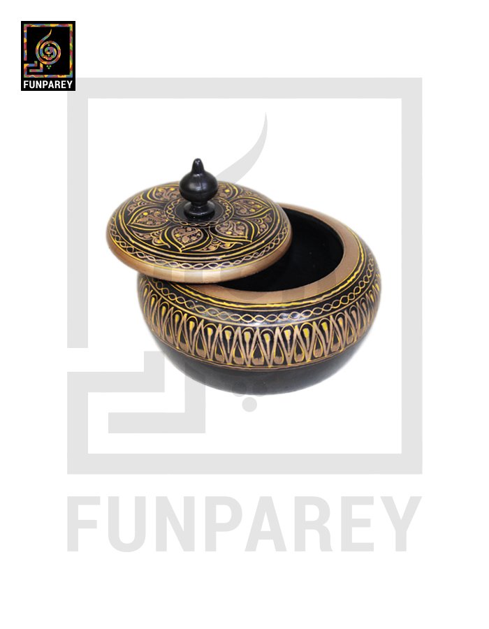 Wooden Candy Jar 4″ with Naqshi Art – Golden