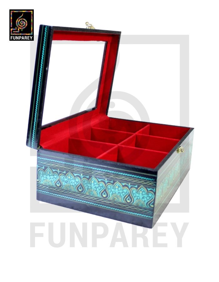 Wooden Jewelry Box with Partitions & Window 8/12 with Lacquer Art