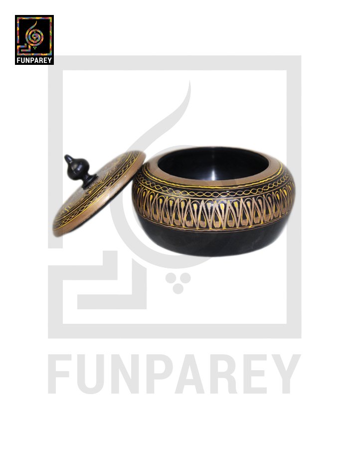 Wooden Candy Jar 4″ with Naqshi Art – Golden