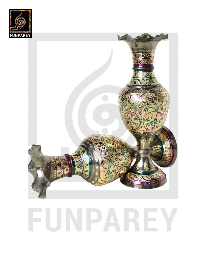 Handmade Brass Kashmiri Vase Pair 14"