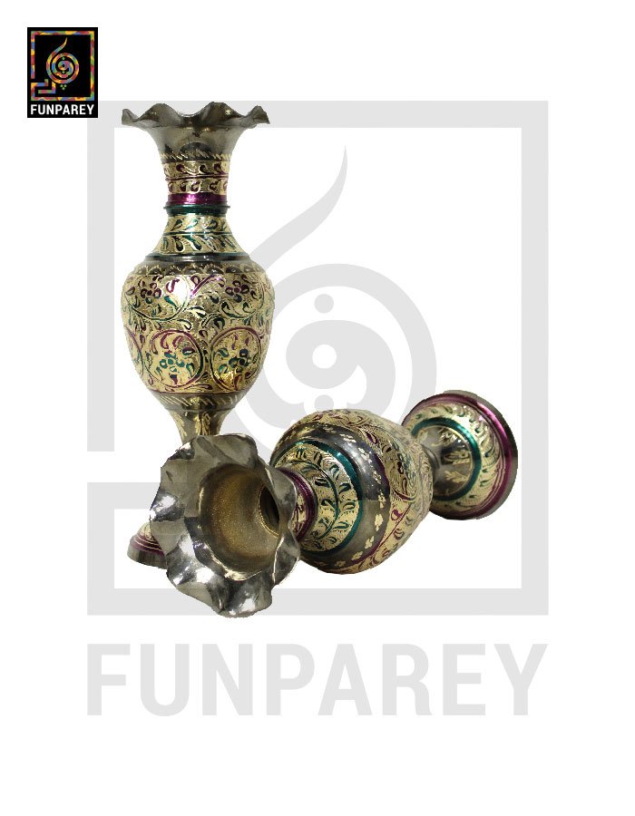 Handmade Brass Kashmiri Vase Pair 14"
