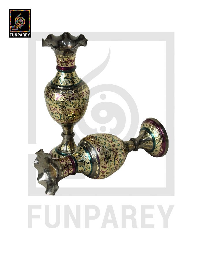 Handmade Brass Kashmiri Vase Pair 14"