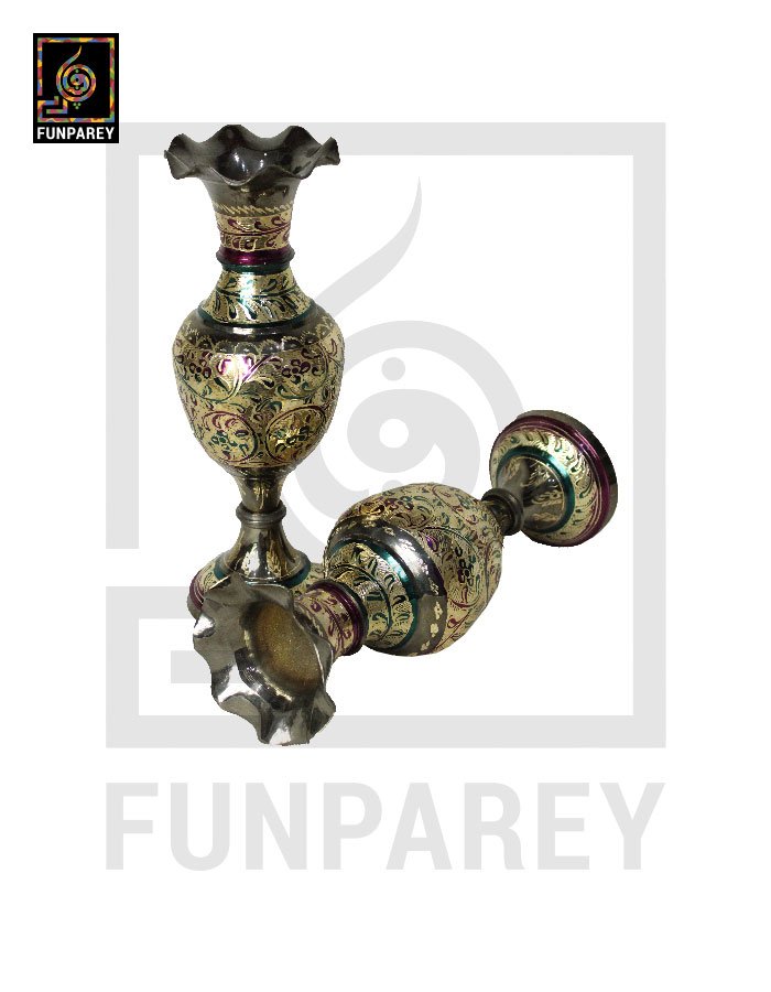 Handmade Brass Kashmiri Vase Pair 14"
