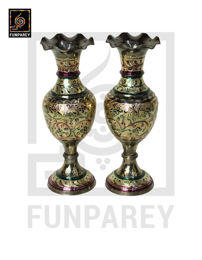 Handmade Brass Kashmiri Vase Pair 14"