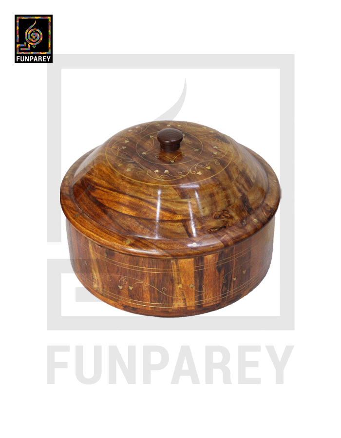 Steel Lined Wooden Hot Pot with Brass Work