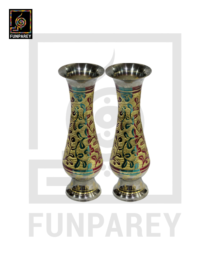 Handmade 10" Brass Vase Pair 'Floral Motif'