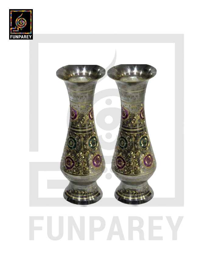Handmade 10" Brass Vase Pair 'Pastoral'