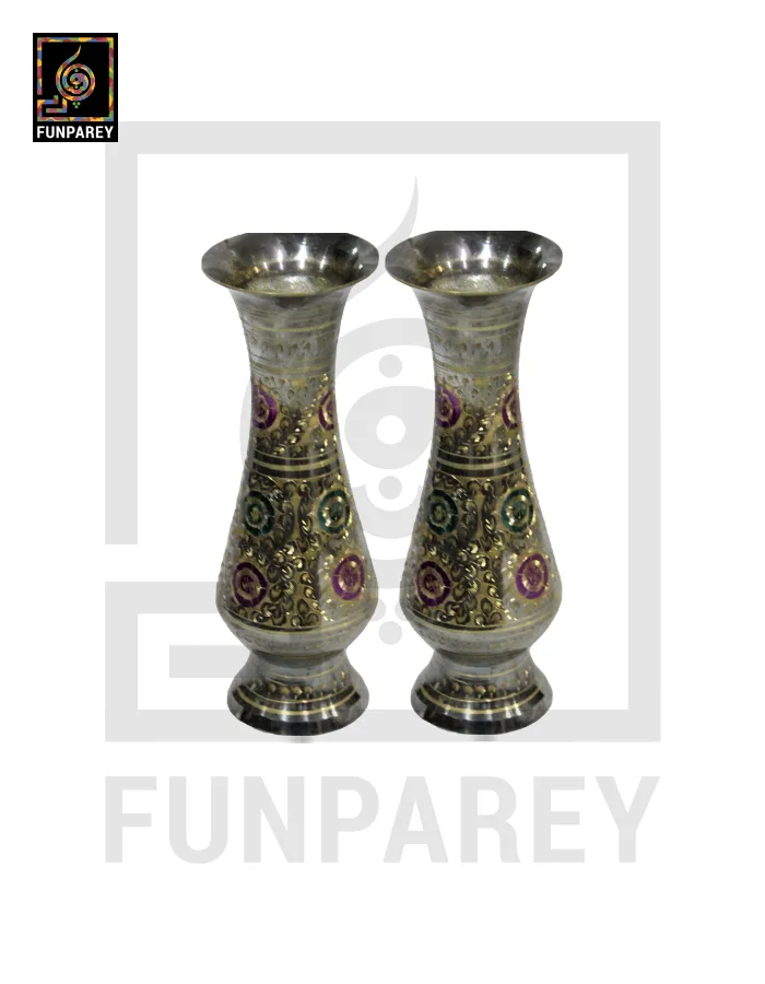 Handmade 10" Brass Vase Pair 'Pastoral'