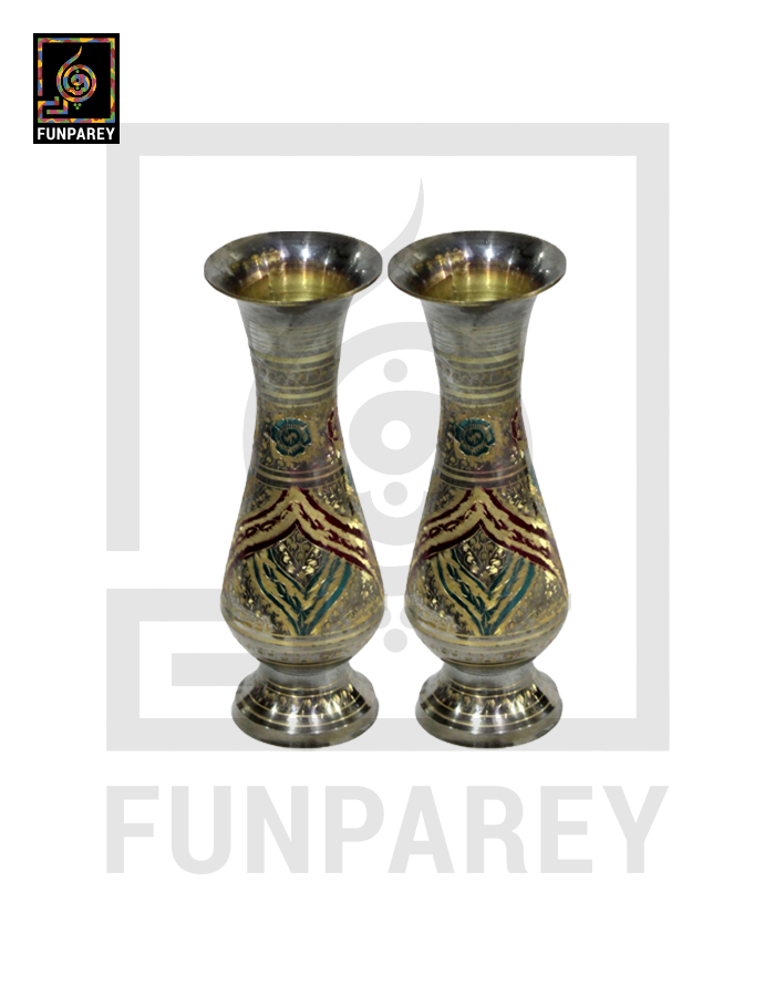 Handmade 10" Brass Vase Pair 'Jazzed Prismatic'