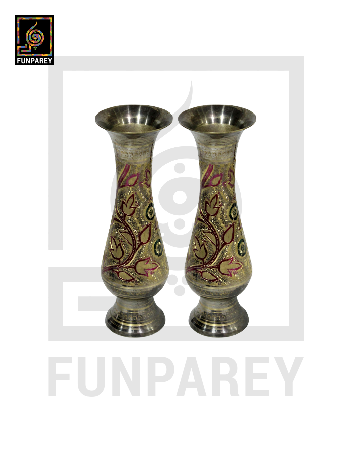 Handmade 10" Brass Vase Pair 'Jazzed Motif'