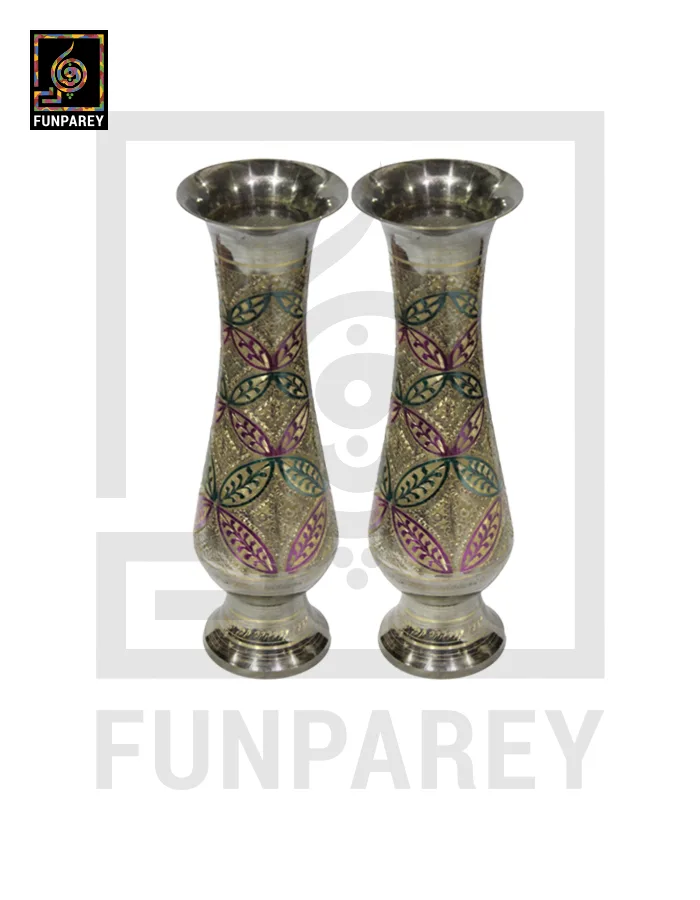 Handmade 14" Brass Vase Pair 'Verdant'
