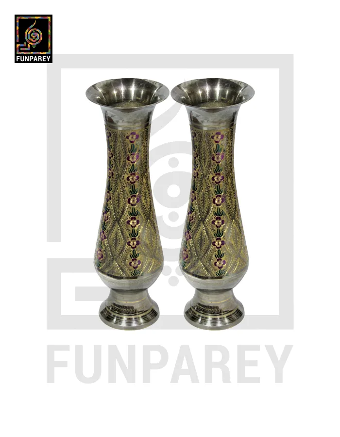 Handmade 12" Brass Vase Pair 'Blossom'