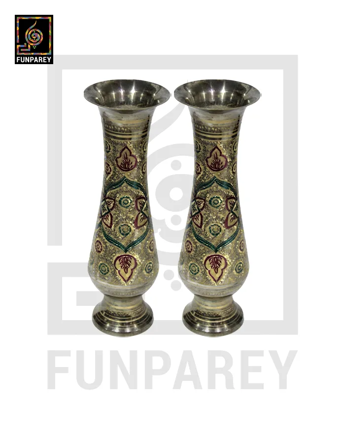 Handmade 12" Brass Vase Pair 'Floret'