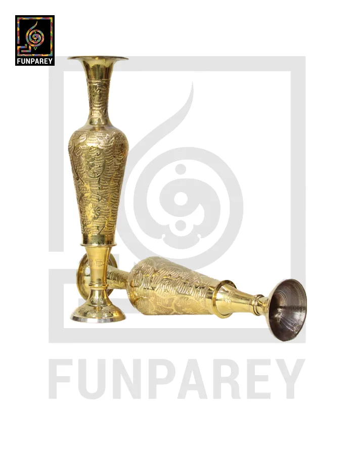 Handmade 14" Antique Brass Vase Pair 'Sleek Motif'