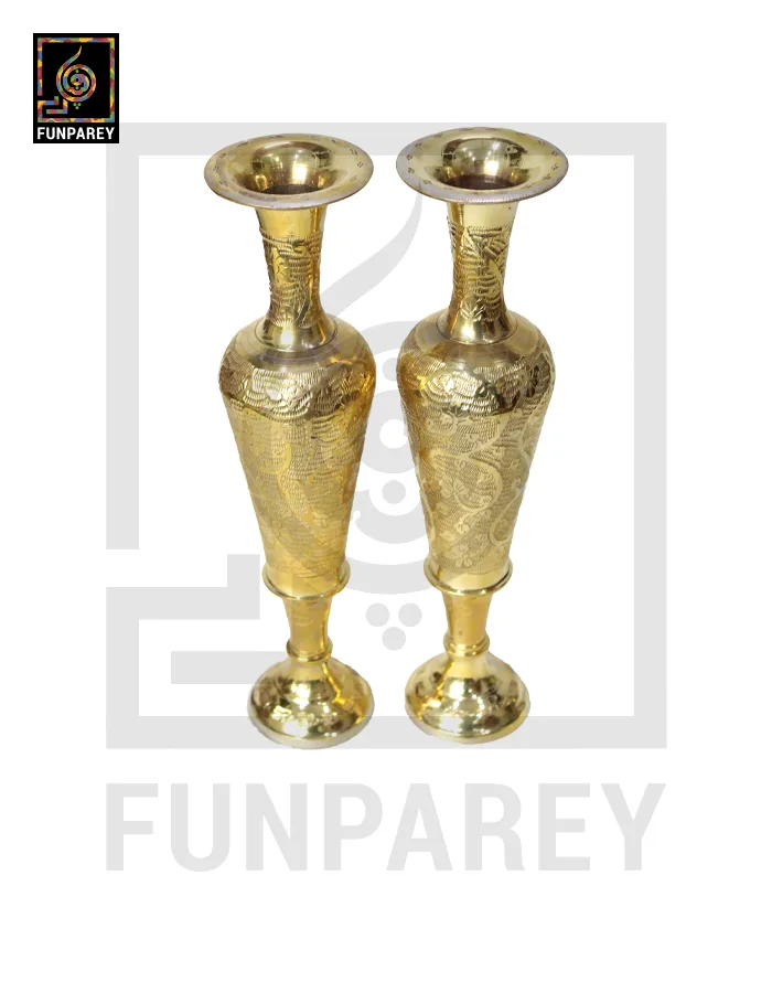 Handmade 14" Antique Brass Vase Pair 'Sleek Motif'