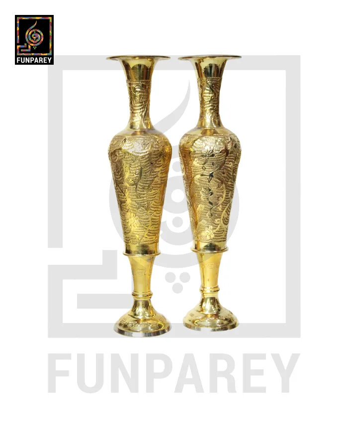 Handmade 14" Antique Brass Vase Pair 'Sleek Motif'