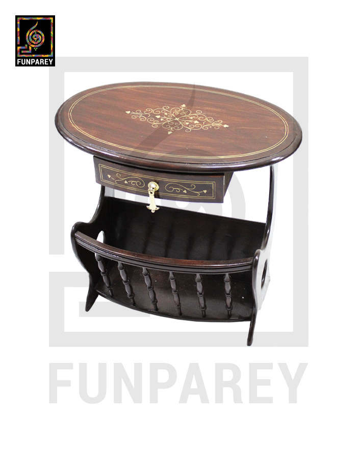 Handmade Wooden Magazine Table 20″ With Brass Work