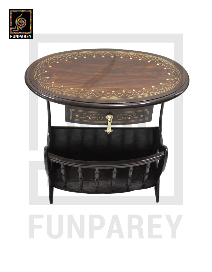 Handmade Wooden Magazine Table 20″ With Brass Work