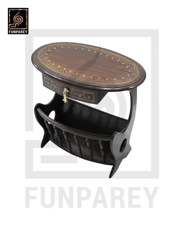 Handmade Wooden Magazine Table 20″ With Brass Work