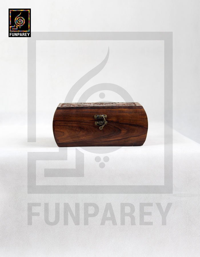 Hand Carved Wooden Jewelry Box 8/5 With Rounded Sides