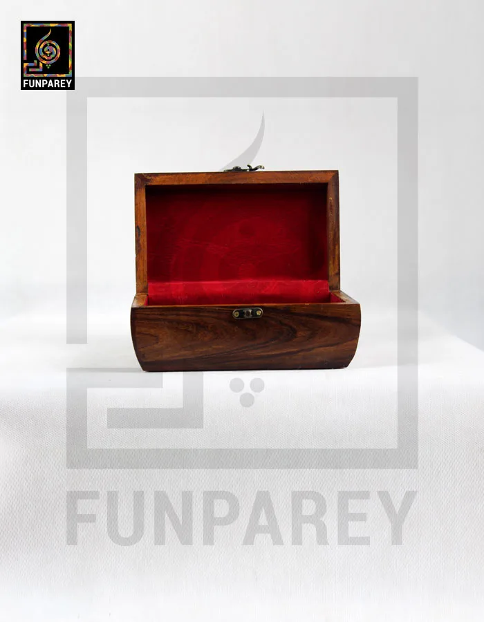 Hand Carved Wooden Jewelry Box 8/5 With Rounded Sides