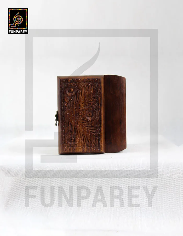 Hand Carved Wooden Jewelry Box 8/5 With Rounded Sides