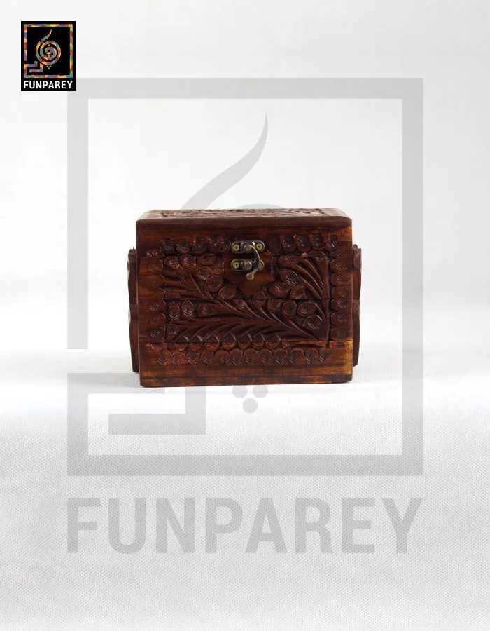 Hand Carved Wooden Cantilever Jewelry Box 4/6