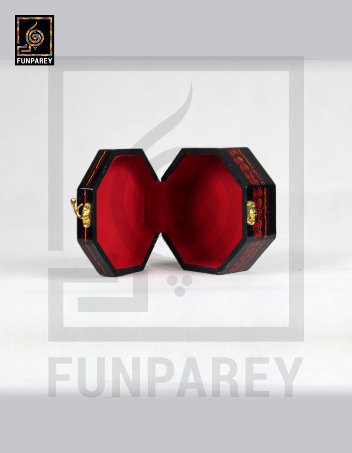 8 Sided Wooden Jewelry Box 5" with Lacquer Art