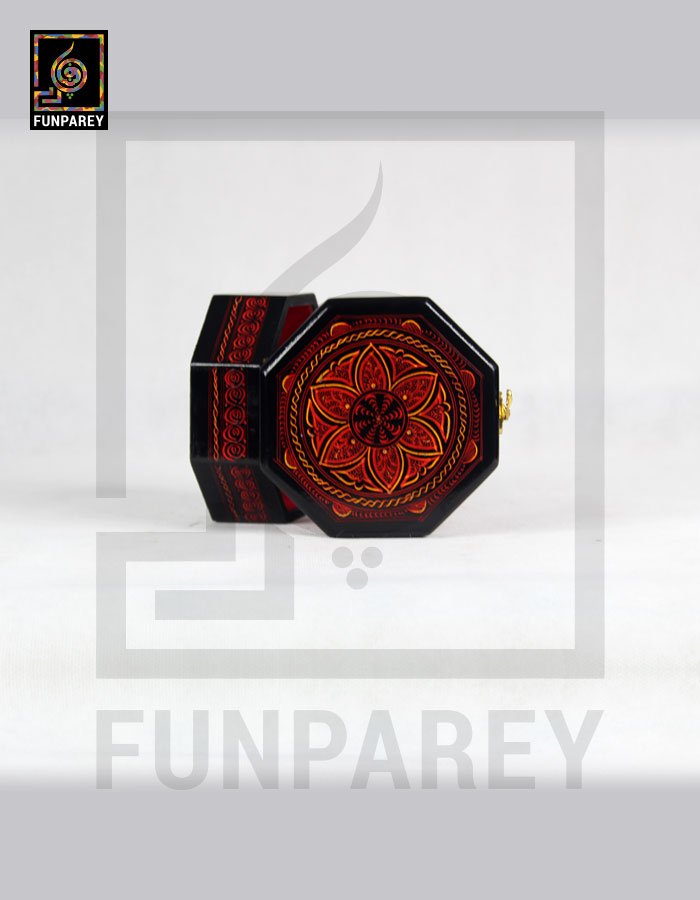 8 Sided Wooden Jewelry Box 5" with Lacquer Art