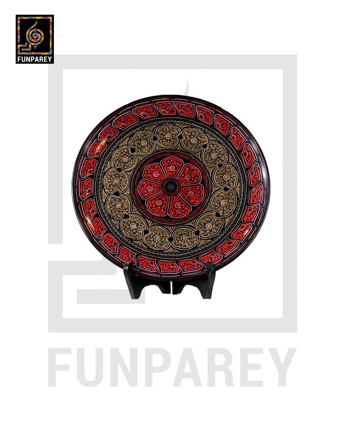 Handmade Wooden Decorative Plate with Red Nakshi Art 12"
