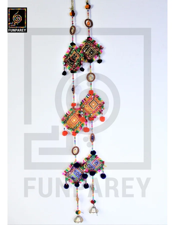 Handmade Antique Embroidered Square Door Chime (Pair)