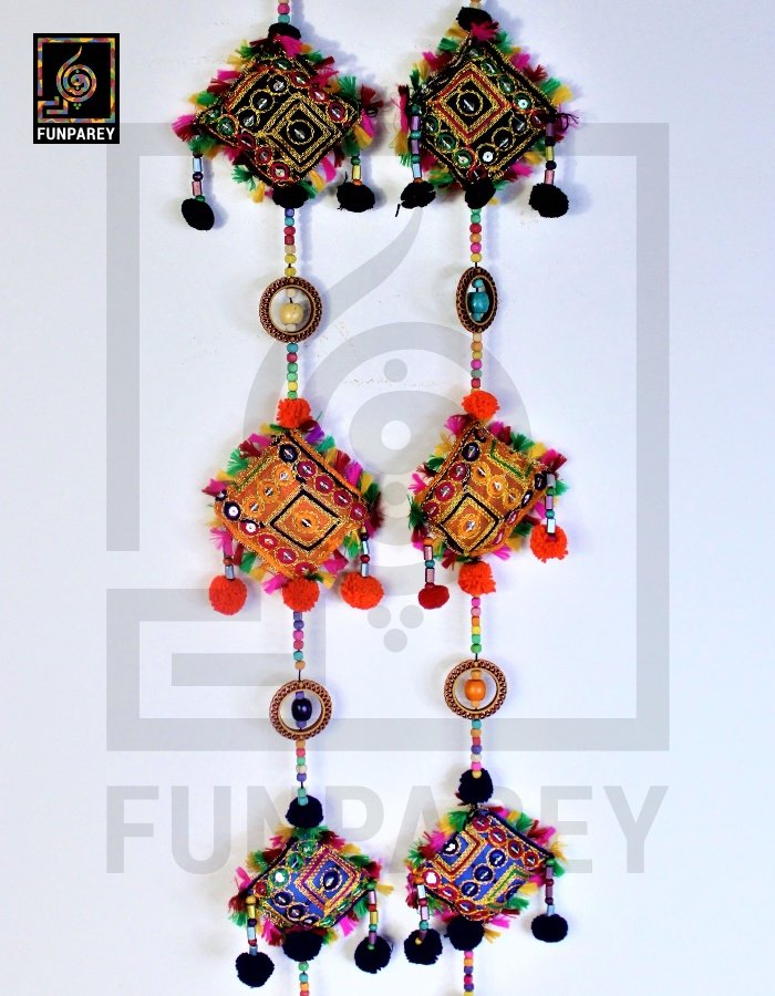 Handmade Antique Embroidered Square Door Chime (Pair)