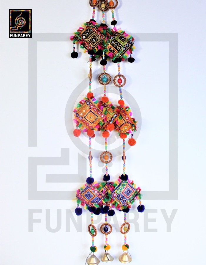 Handmade Antique Embroidered Square Door Chime (Set of 3)