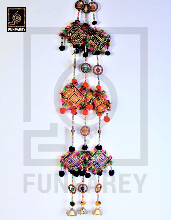 Handmade Antique Embroidered Square Door Chime (Set of 3)