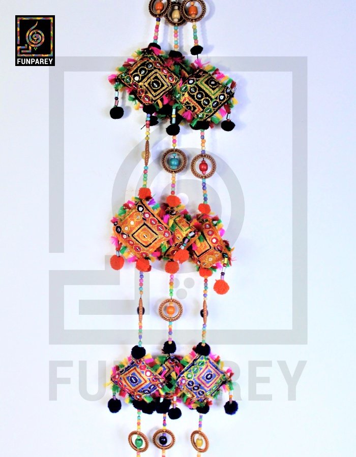 Handmade Antique Embroidered Square Door Chime (Set of 3)