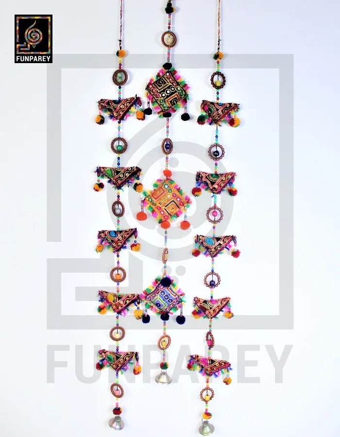 Handmade Antique Embroidered Square Door Chime Set (1 square, 2 Triangle)