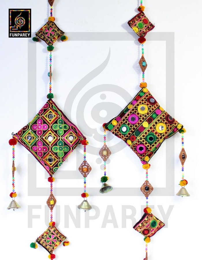 Handmade Antique Embroidered Cushion Door Chime Large Pair