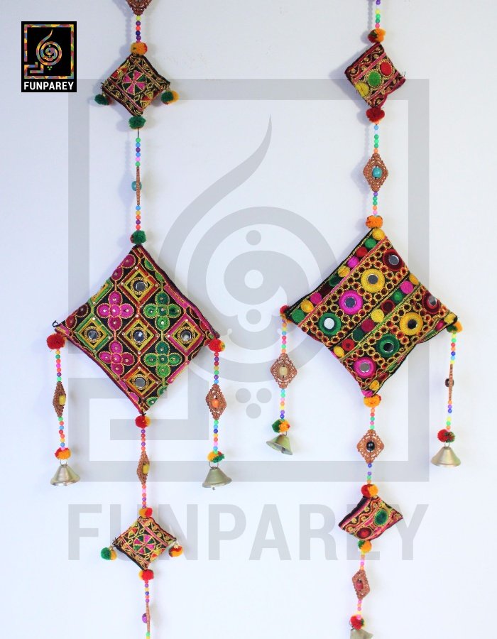 Handmade Antique Embroidered Cushion Door Chime Large Pair