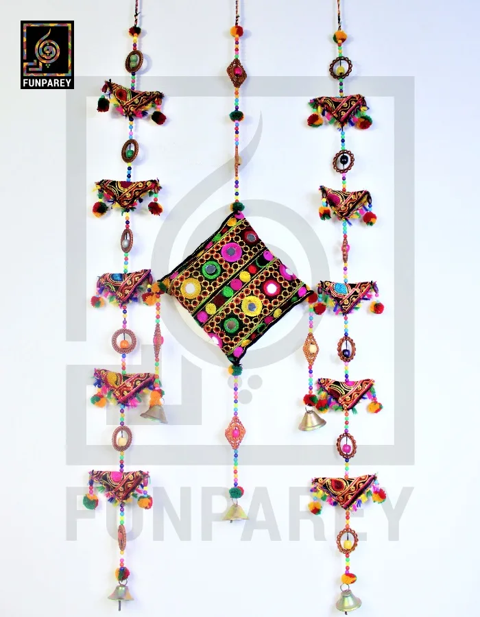 Handmade Antique Embroidered Cushion Door Chime Small Set (1 Small and 2 Triangle)