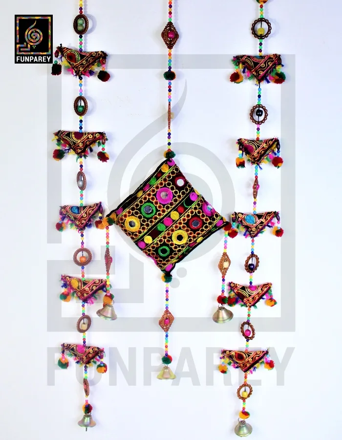 Handmade Antique Embroidered Cushion Door Chime Small Set (1 Small and 2 Triangle)