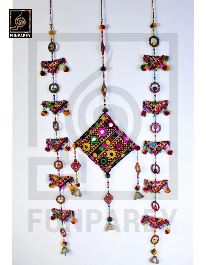 Handmade Antique Embroidered Cushion Door Chime Small Set (1 Small and 2 Triangle)