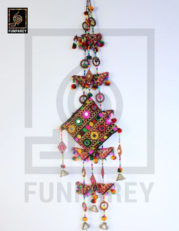 Handmade Antique Embroidered Cushion Door Chime Small Set (1 Small and 2 Triangle)