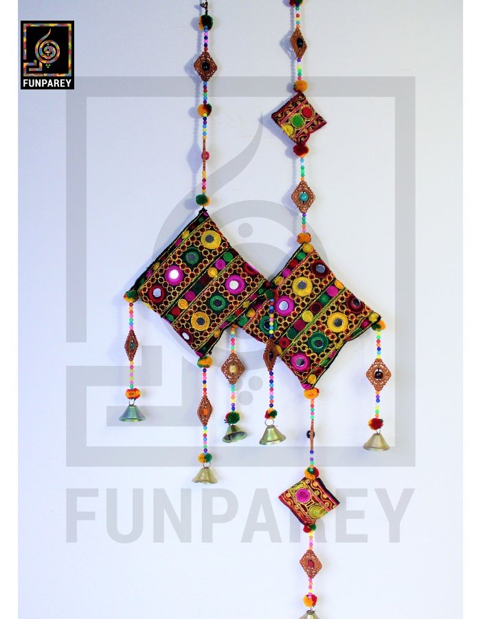 Handmade Antique Embroidered Cushion Door Chime Set (Large and Small Pair)