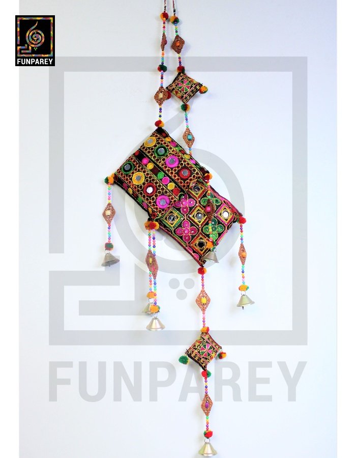 Handmade Antique Embroidered Cushion Door Chime Set (Large and Small Pair)