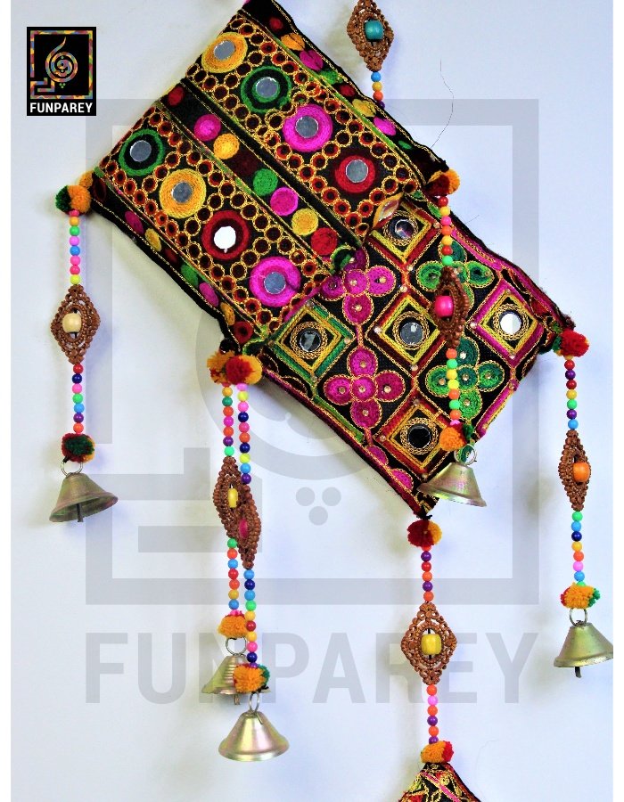 Handmade Antique Embroidered Cushion Door Chime Set (Large and Small Pair)