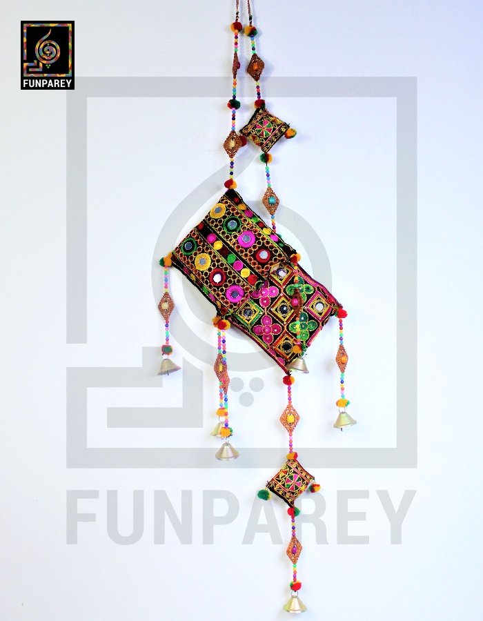 Handmade Antique Embroidered Cushion Door Chime Set (Large and Small Pair)