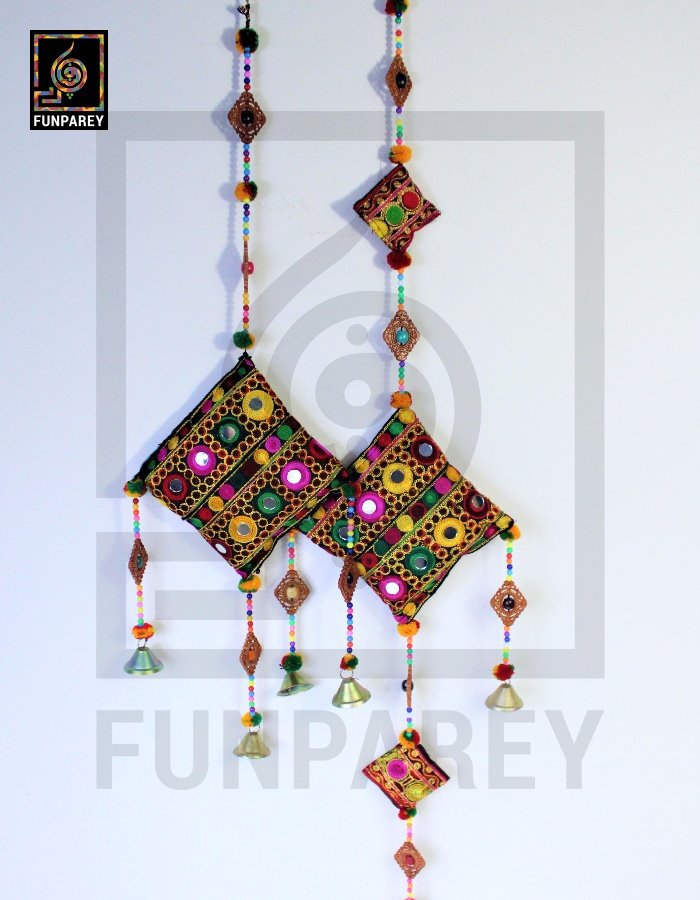 Handmade Antique Embroidered Cushion Door Chime Set (Large and Small Pair)