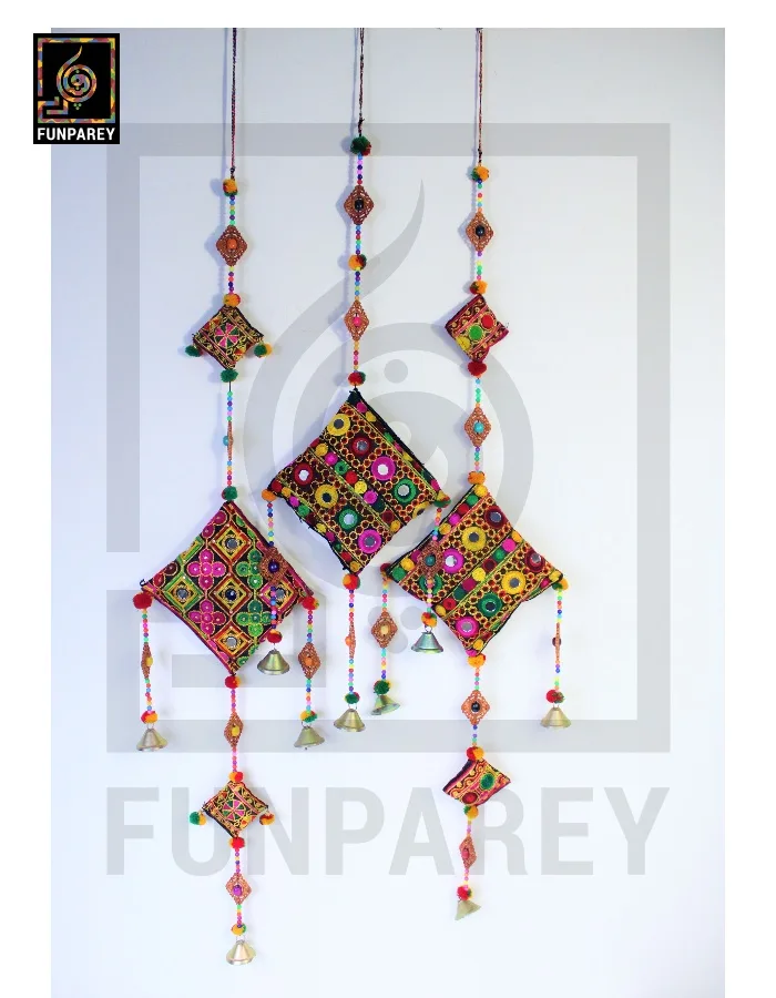 Handmade Antique Embroidered Cushion Door Chime Set (2 Large and 1 Small)