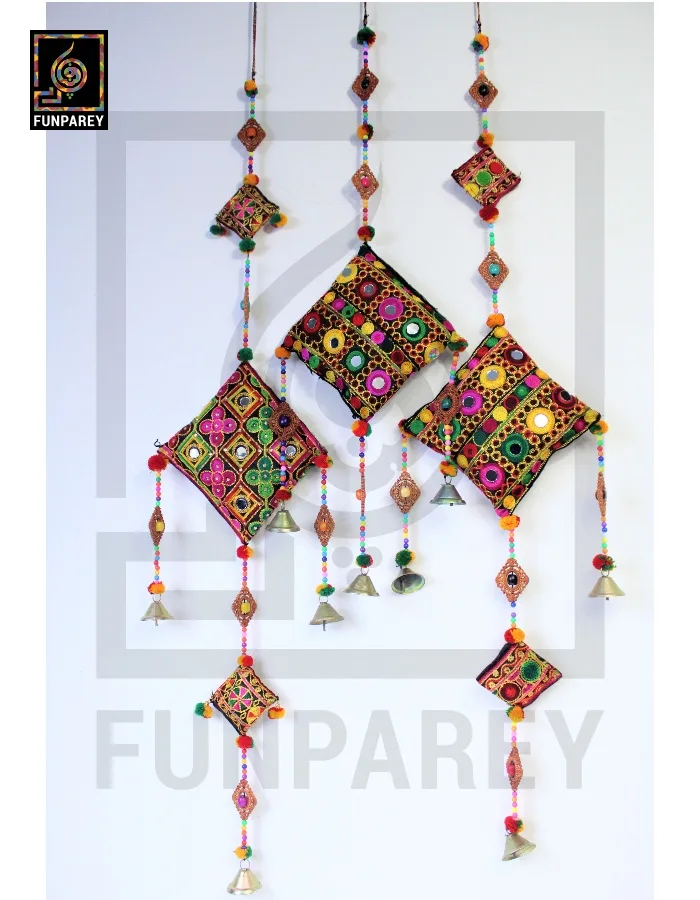 Handmade Antique Embroidered Cushion Door Chime Set (2 Large and 1 Small)